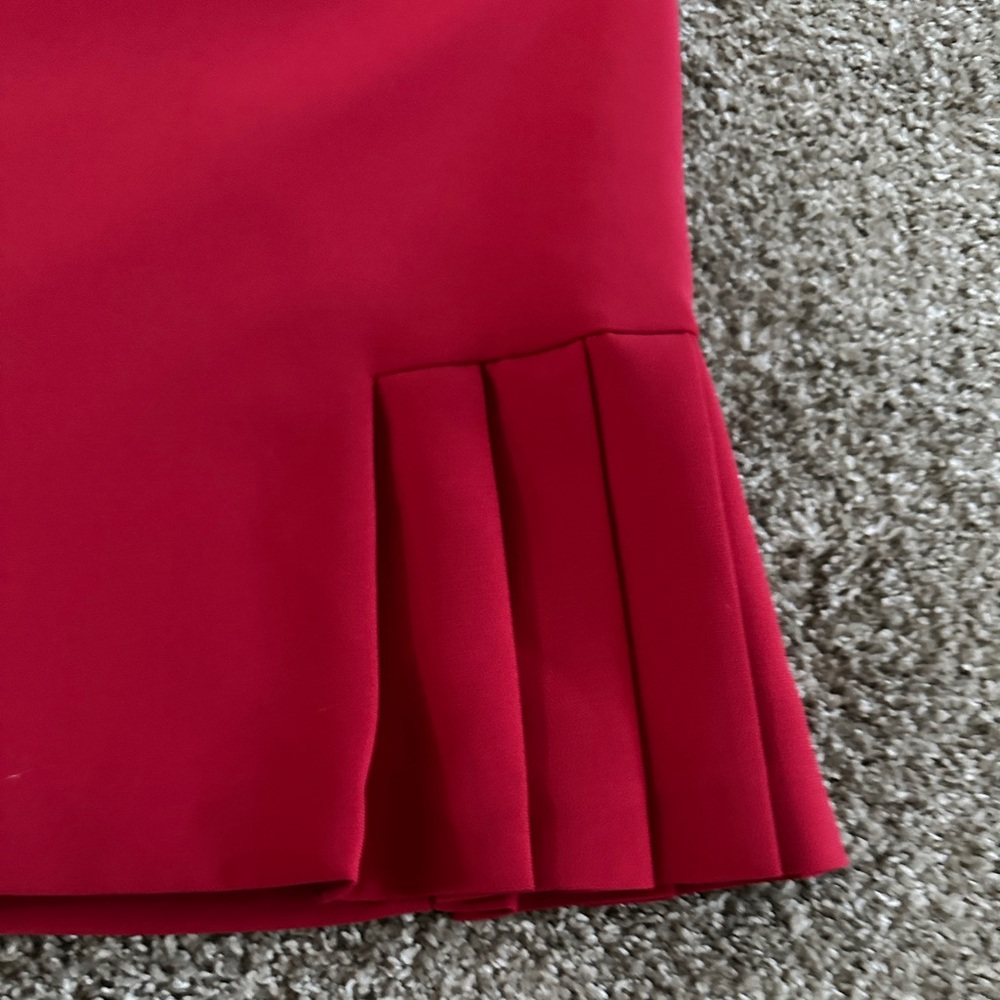 Red skirt & blazer jacket set lined shoulder pads ruffles collar size 12 - Picture 4 of 16